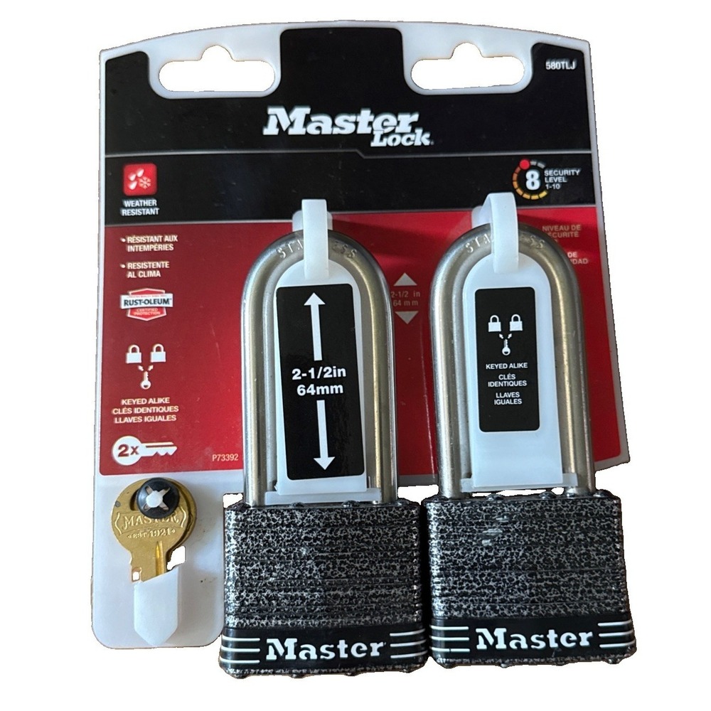 Master Lock 580TLJ 2-Pack Stainless Steel 2-1/2 Inch Keyed Alike Padlock